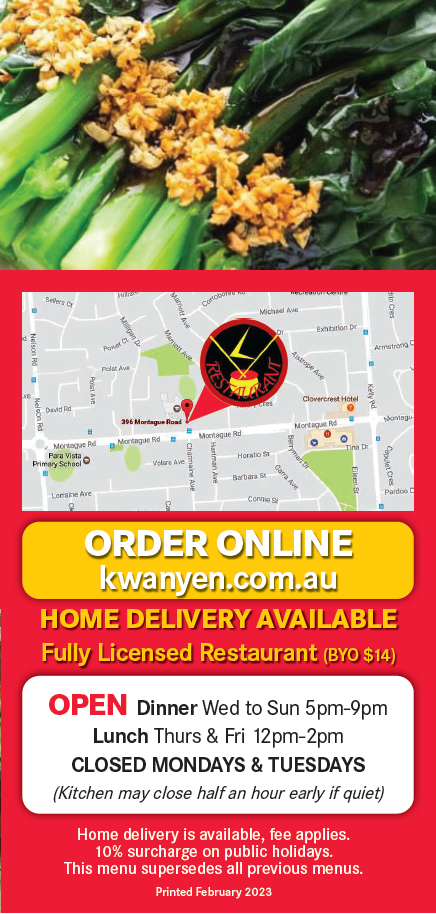 Kwan Yen Takeaway Menu 2-6 Online Ordering by Order Eats